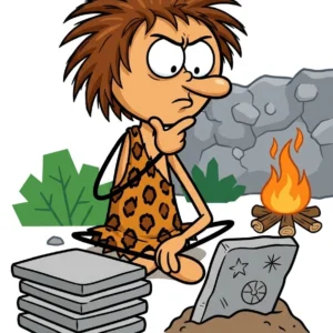 Illustration of an ancient human studying stone tablets